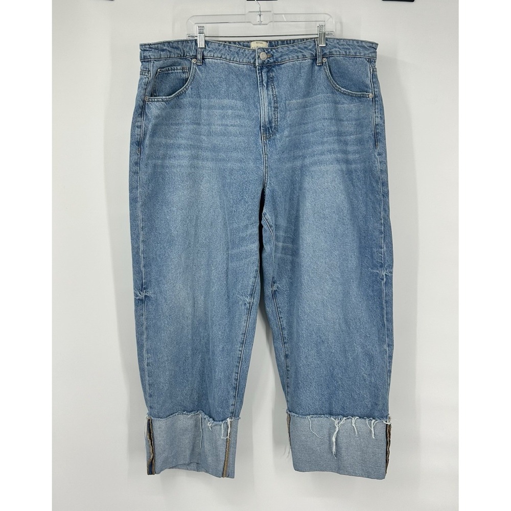 ELOQUII Tall Cuff Jeans Size 22 Plus Wide Leg High Rise Raw Hem Cuffed Denim